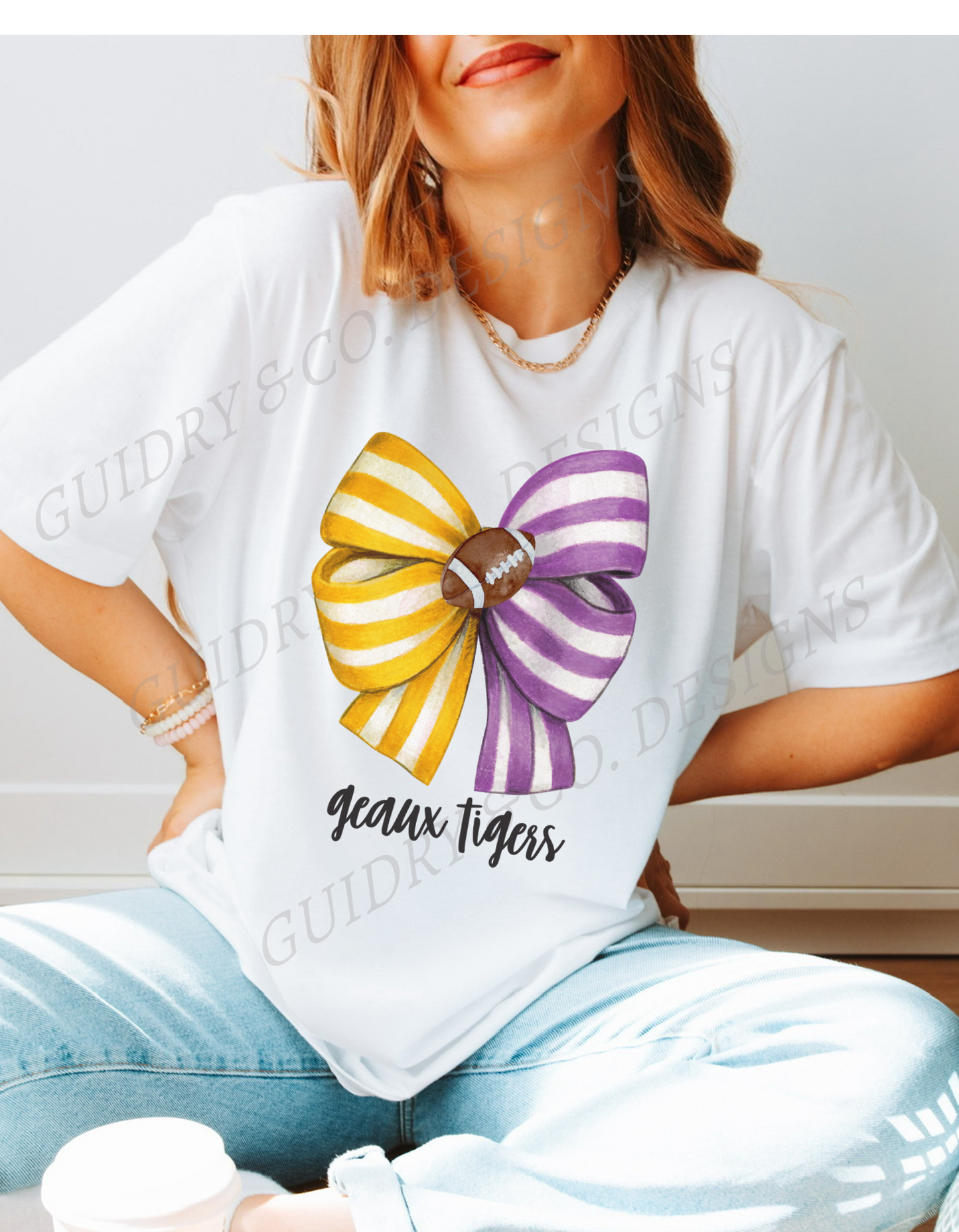 Football Yellow Purple Bow Tigers